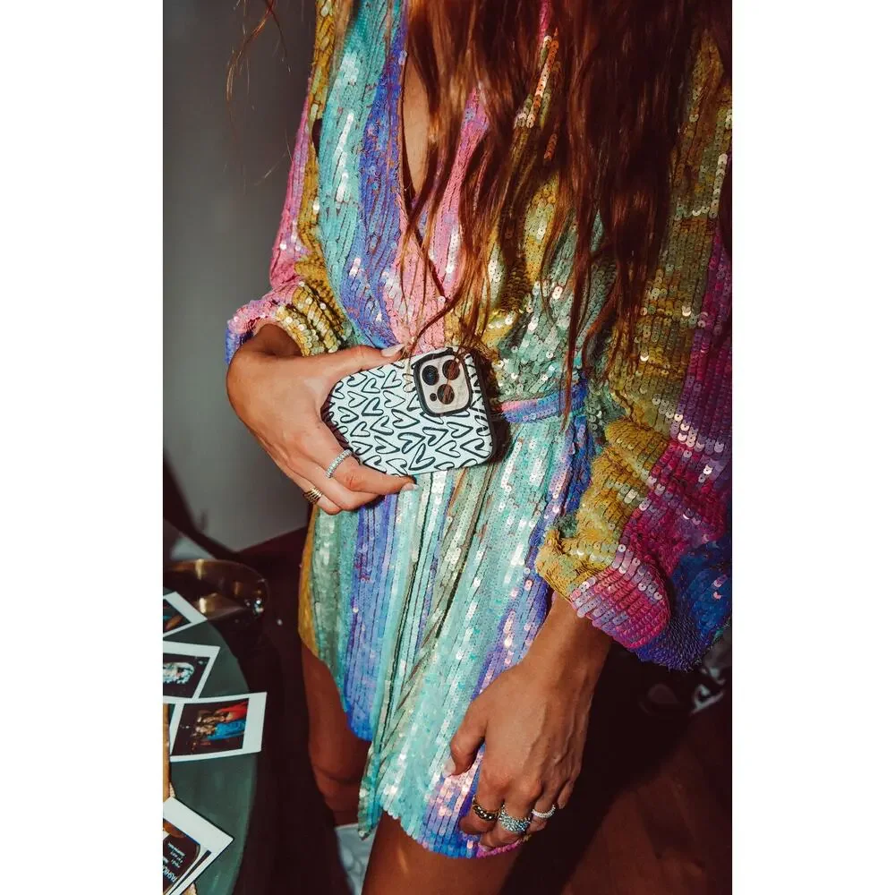 Show Me Your Mumu Wear Me Out Dress In Rainbow Stripe Sequins S - Picture 3 of 13